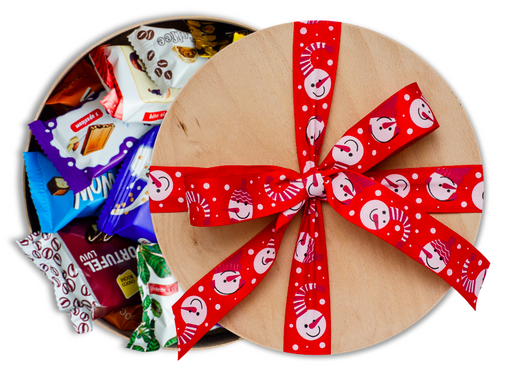 Tубус з цукерками - червона новорічна стрічка M